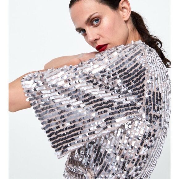 Blogger Favorite Zara NYC Night Fever Sequin Wrap Bolero Jacket Blouse - Picture 3 of 9